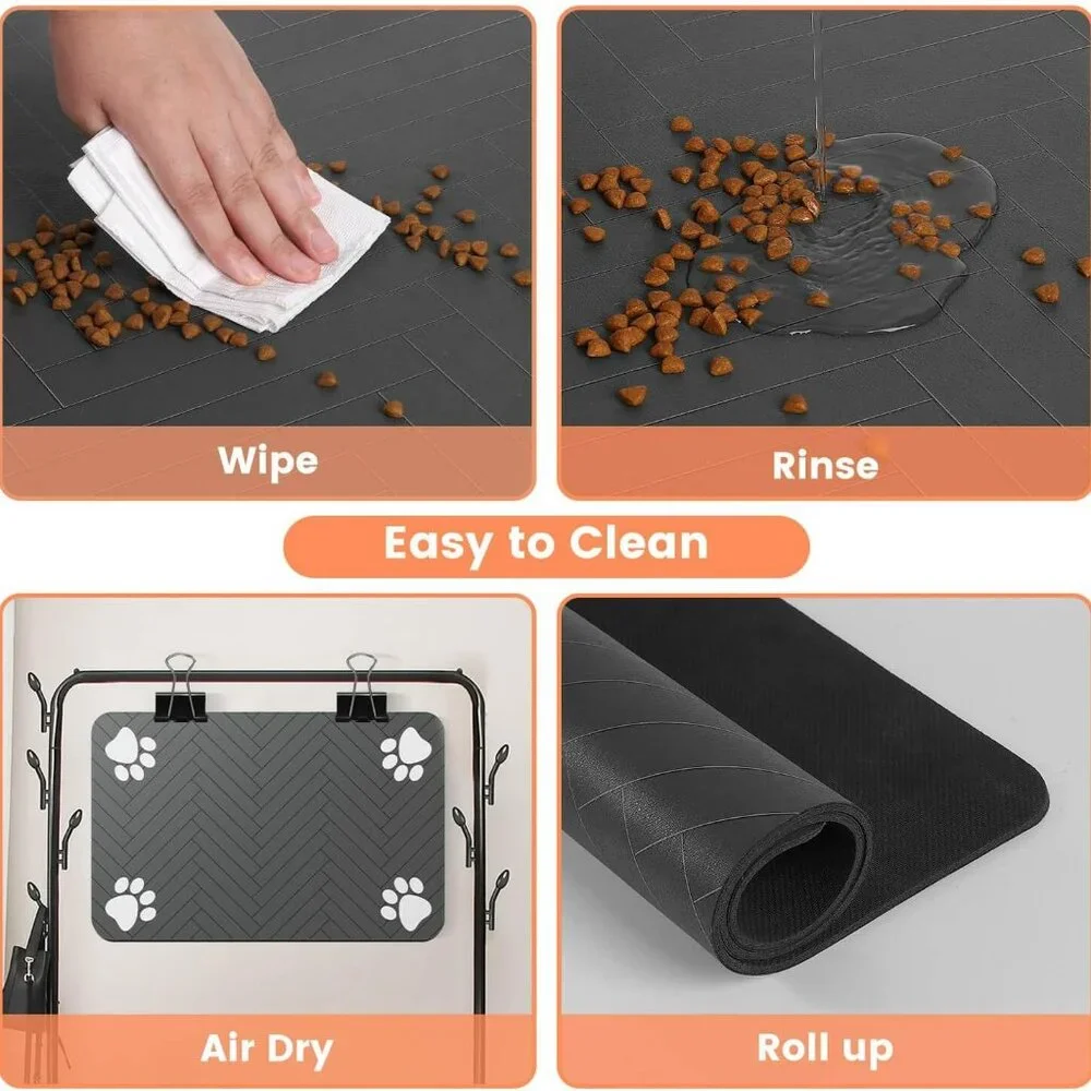 Pet Feeding Mat-Absorbent Pet Placemat for Food and Water Bowl, with Waterproof